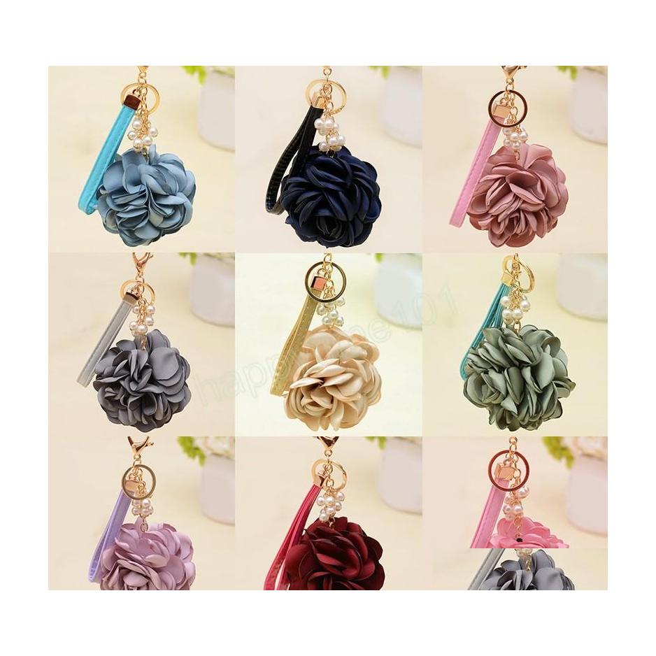 

Key Rings Rose Flower Keychain For Women Romantic Bag Pendant Charms Pearl Tassel Key Ring Holder Female Jewelry Gifts Drop Delivery Dhlx1