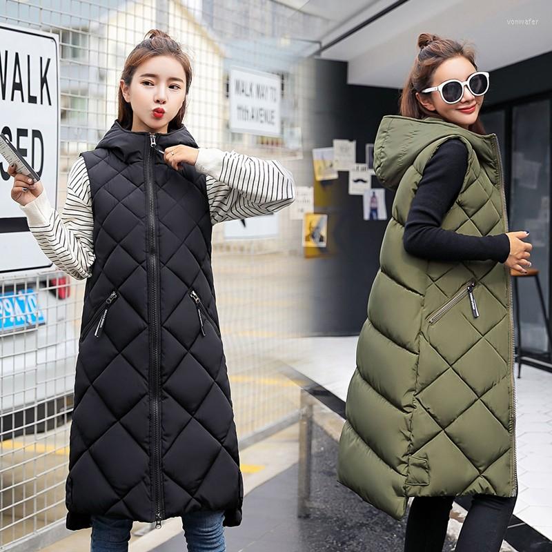 

Women's Vests Winter Women Solid Loose Vest Cotton Padded Puffer Long Jacket Windproof Warm Waistcoat Sleeveless Parkas, Brown