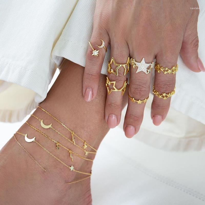 

Wedding Rings 2022 Arrived Gold Color Vermeil Women Finger Jewelry Big Hollow Star Link Band Fashion Open Adjust Classic