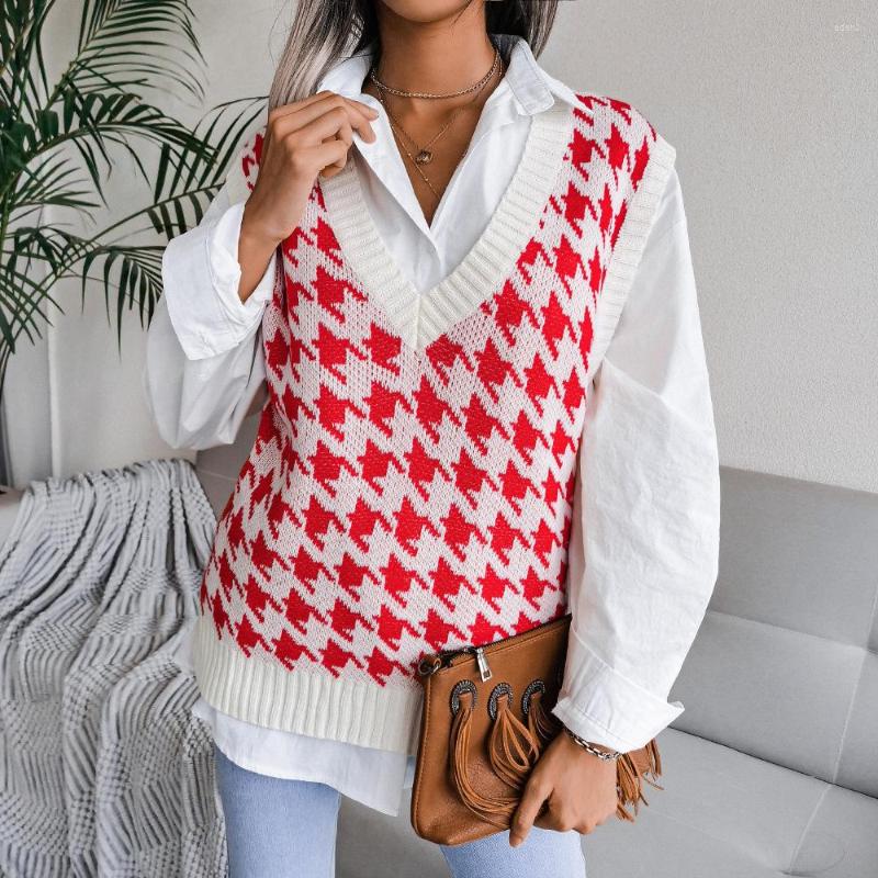 

Women' Vests Red Vintage Knit Sweater Vest Women Autumn Winter Pullovers England Style Preppy Jackets Female Tops, White