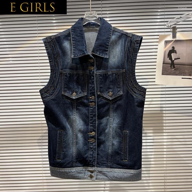 

Women' Vests J GIRLS 2022 Autumn Arrivals Sleeveless Turn Down Collar Embroidery Letters Blue Denim Vest Women GG182