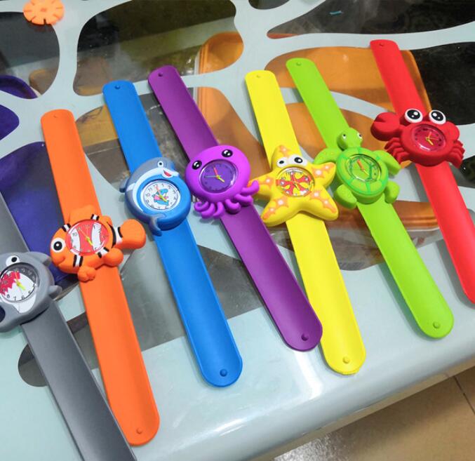 

Silicone Candy Watch Cute 3D Slaps watches Fashion Funny Ocean animal series kid Slap wristwatches Crab Shark dolphin Fish Snap Clock, Leave a message about the pattern