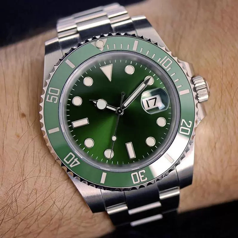 

Mens watch news version green dial ceramic bezel stainless steel solid bracelet automatic mechanical sports luxury populars mens watchs, 1piece(random color)