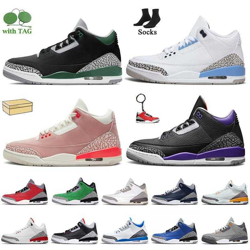 

Basketball Shoes Trainers Sneakers Pine Green Blue Rust Pink Court Purple Cool Grey Black Cement Laser ge New Fashion Jumpman 3S Men 3, D49 fire red 40-47