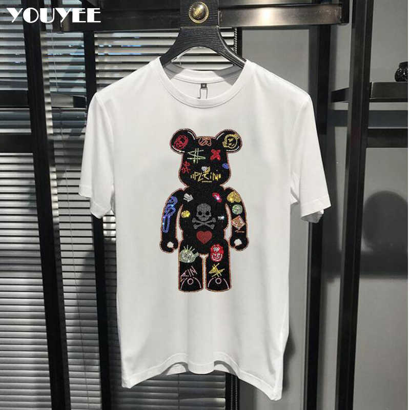 

Men's T-Shirts Bear Rhinestone T-shirt Men Casual Cotton Short-sleeved Trend Fashion Young Brand Plus Size Colorful Top Mens Clothing Summer T221130, Purple
