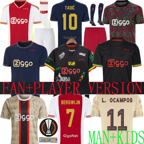 

21 22 23 TADIC ajaxs soccer jerseys BERGWIJN 7 2022 football shirt home L.OCAMPOS uyd BLIND HALLER NERES special kids kit third pre training uniforms fan player version, Black