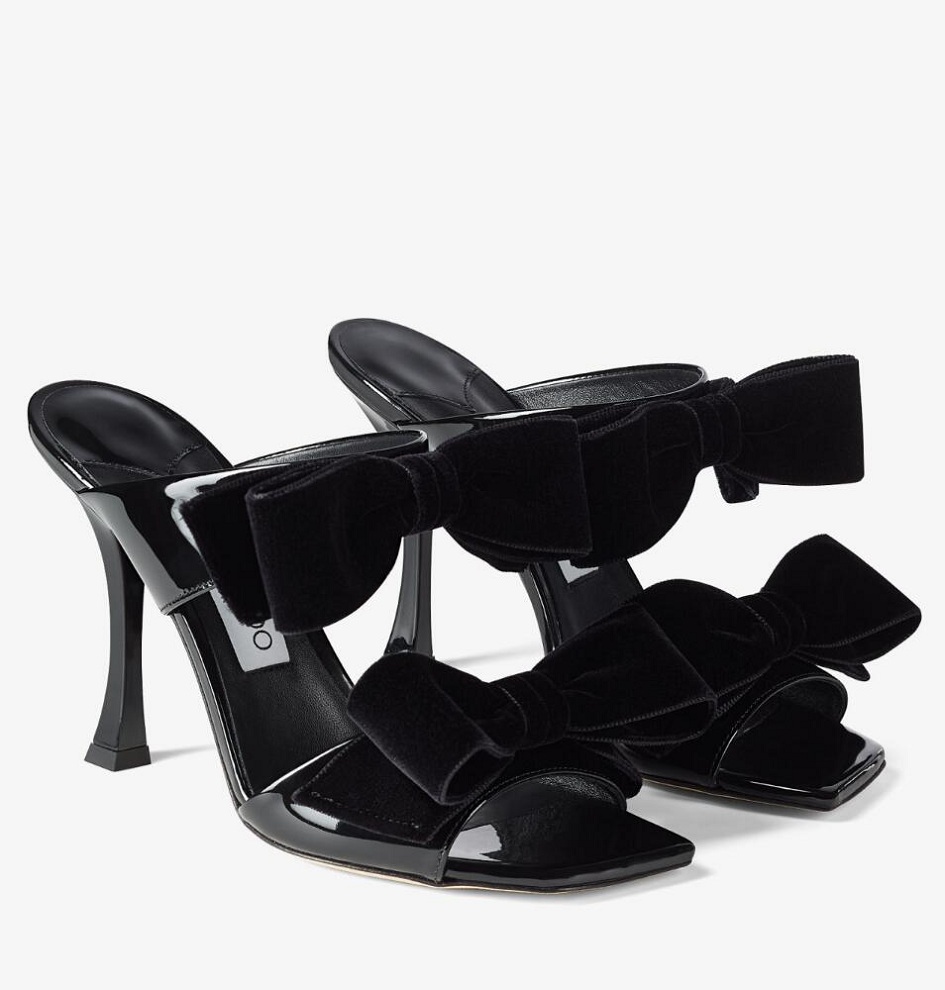 

Top Luxury Flaca Women Sandals Shoes with Bow Velvet Square Toe Mules Lady Party Wedding Dress High Heels Sexy Slip-on Slippers Original Box