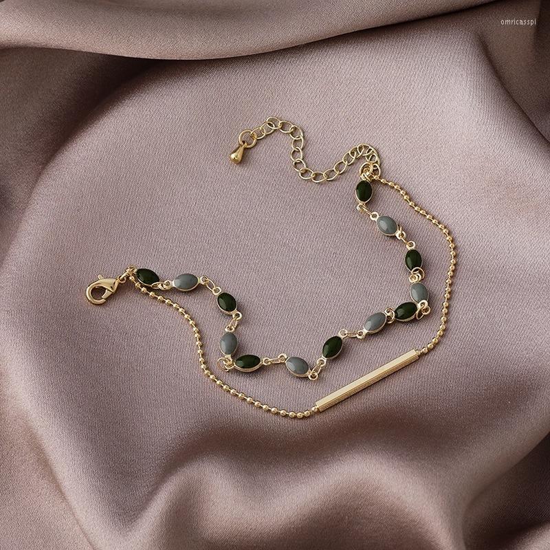 

Charm Bracelets Origin Summer Blue Green Crystal For Women Gold Beaded Chain Double Layered Adjustable Bracelet Accessories