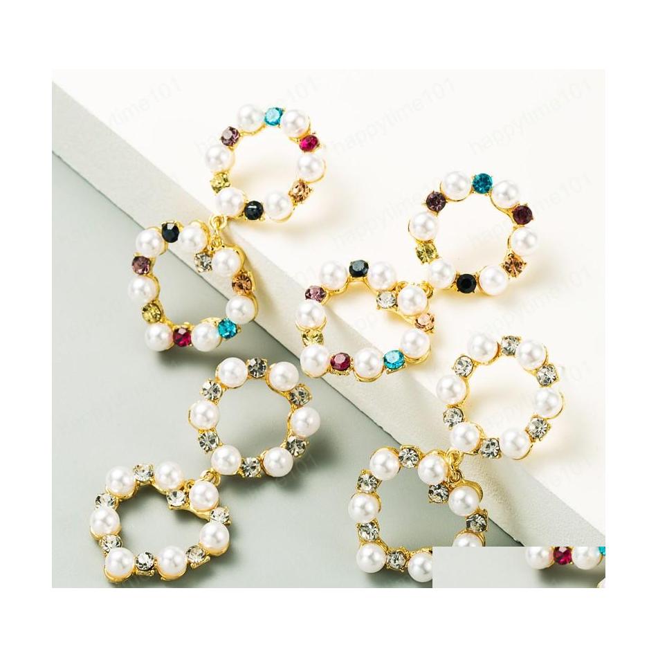 

Dangle Chandelier Vintage Colorf Rhinestone Dangle Earring For Woman Elegant Geometric Simated Pearl Statement Drop Lady Party Bri Dhf38