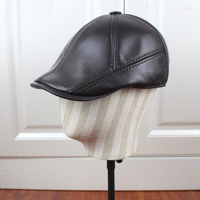 

Berets Leather Elderly Male Beret Hat Autumn Winter Genuine Warm Ear Protection Cap Men's Women Fashion Caps H6965, Auburn