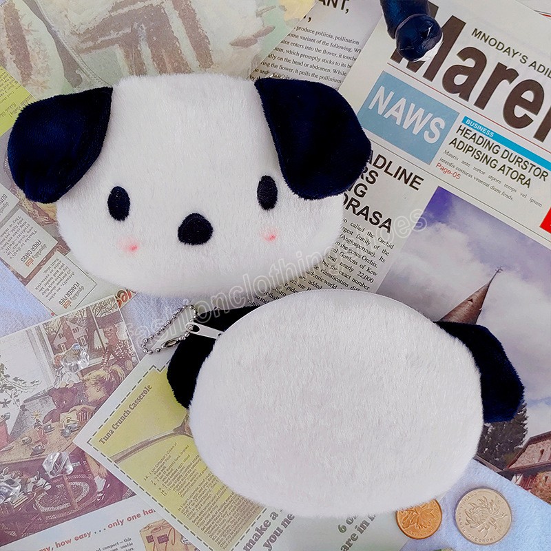 

Cartoon Cute Dog Face Coin Purse Case Mini Children Coin Bags Soft Plush Black And White Puppy Purses With Zipper, As picture
