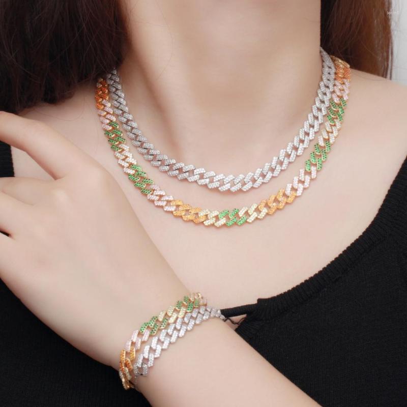 

Necklace Earrings Set CWWZircons Adjustable Size Bling CZ Zirconia Punk Hip Hop Cuban Link Chain Choker Bracelet For Women T529, Picture shown