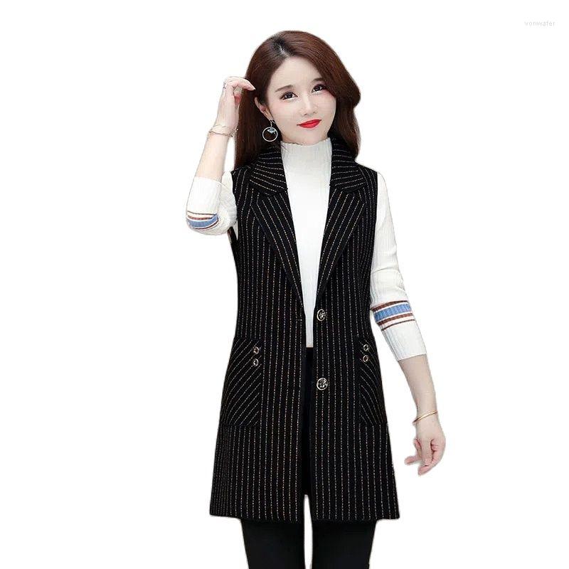

Women's Vests 2023 Spring Autumn Outerwear Upscale Suit Vest Coat Women's Sleeveless Jacket Fashion Stripe Windbreaker Medium Long Top, Thick white strips