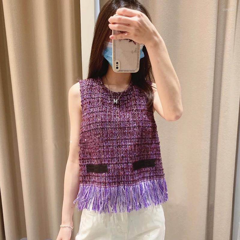

Women' Vests Office Ladies Vintage Tassel Tweed Vest Coat Casual O-neck Sleeveless Coats Winter 2022 Elegant Purple Outwear For Women, Sw19926