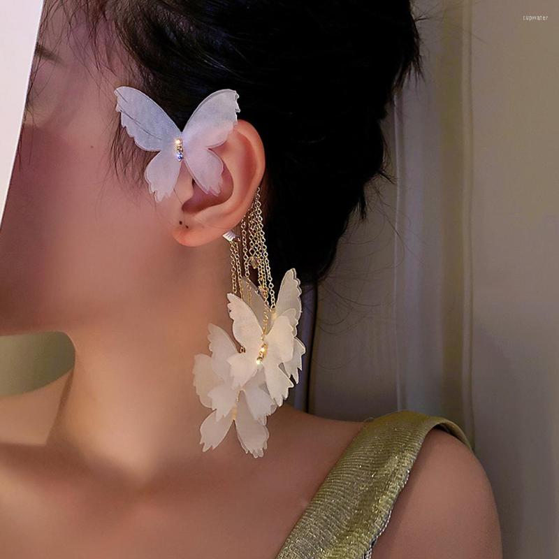 

Backs Earrings Crystal Butterfly Tassel Ear Cuff For Women Gold Color No Pierced Clip Hook Fashion Party Jewelry 2022
