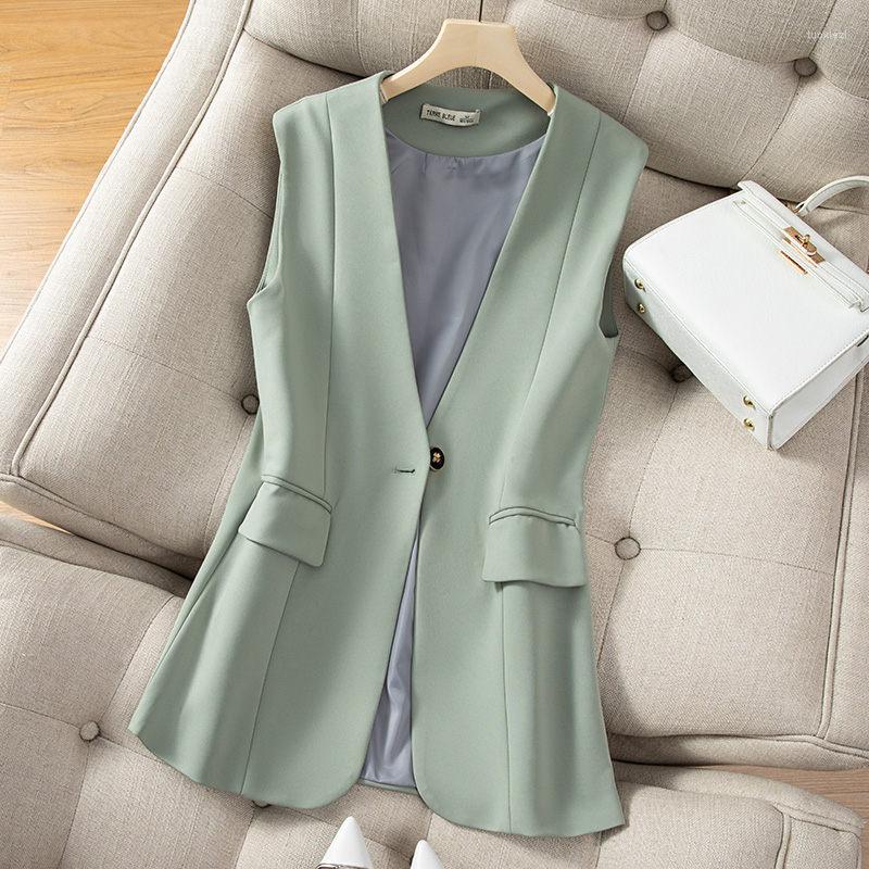 

Women' Vests Suit Vest Ladies Spring And Autumn 2022 Fashion Temperament Casual Sleeveless Waistcoat Jacket V Neck One Button Tops H1808, Beige