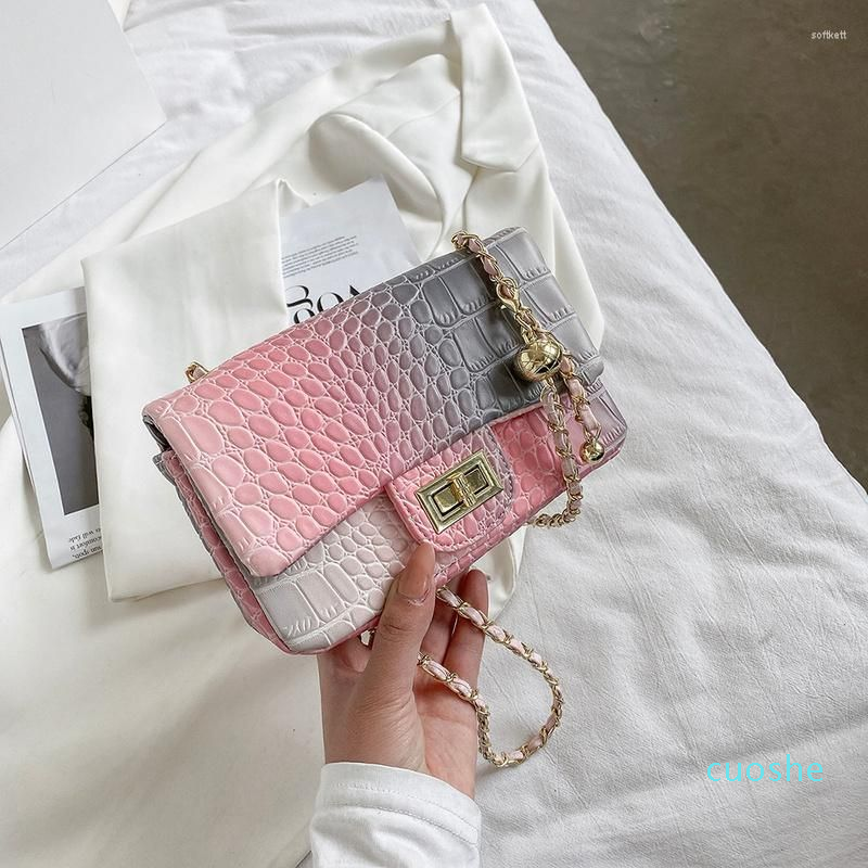 

Evening Bags Fashion Small PU Leather Women Messenger Color Contrast Ladies Chain Crossbody Bag Luxury Designer Shoulder Female, Multicolor