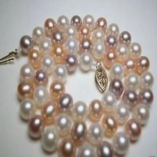 

elegant 8-9mm freshwater round multicolor pearl necklace 18inch 14k/20