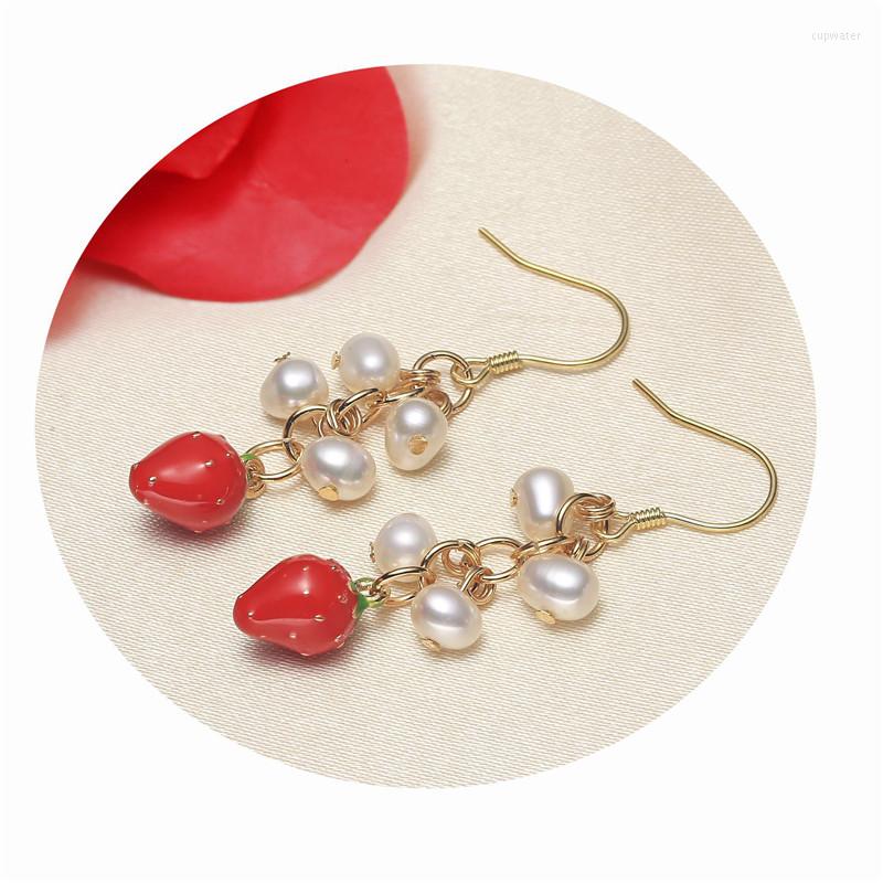 

Dangle Earrings Strawberry Real Freshwater 3-4MM Pearl Gold Plated Drop Nice Party Wedding Women Gift 10 Pairs/lot