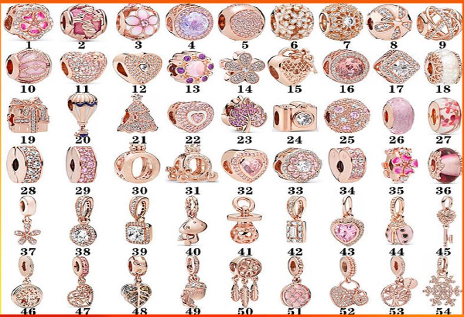 

S925 sterling silver rose gold beads Pandora style bracelet female DIY fixing clip cat eye crown heart pendant loose bead5550607
