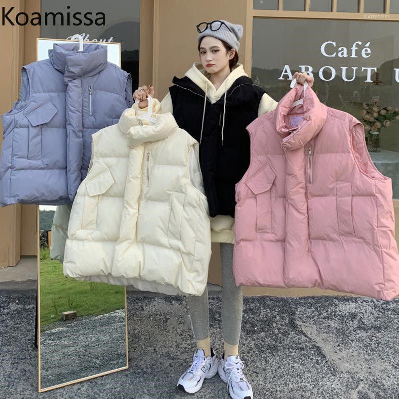 

Women' Vests Koamissa Cotton Women Autumn Winter Outerwear Vest Ladies Causal Loose Zipper Parkas Jacket Femme Korean Solid Quilted Coats, Black