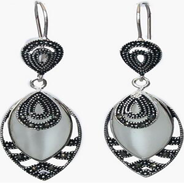 

Noble Pretty Vintage Opals Inlay Marcasite 925 Silver Hooks Earrings