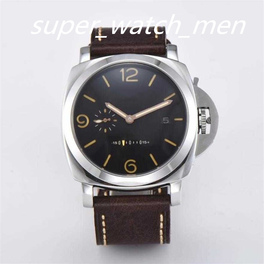 

3A Quality Men Watch Power Reserve Black Dial Steel 44mm Mens Leather Strap PAM Transparent Back Asia Automatic Movement Mechanical Watches Sapphire Wristwatches, Custom waterproofing