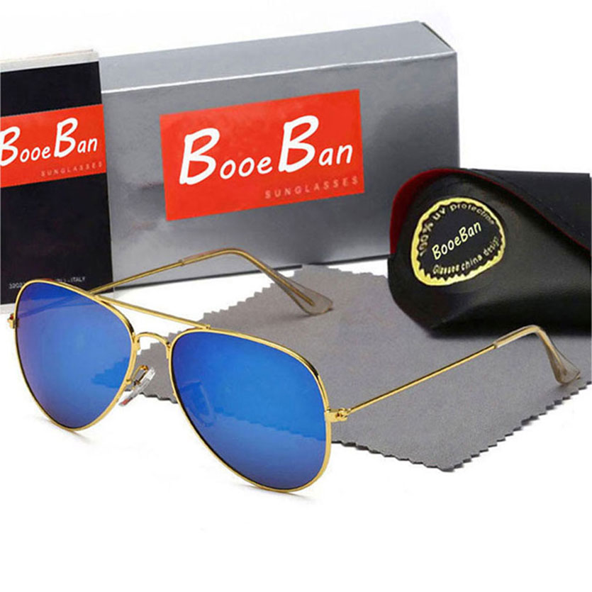 Booe Ban Men Classic Brand Retro women Mirror Sunglasses Pilot Luxury Designer Eyewear Metal Frame Sun Glasses 58mm UV Protection spectacle Glass