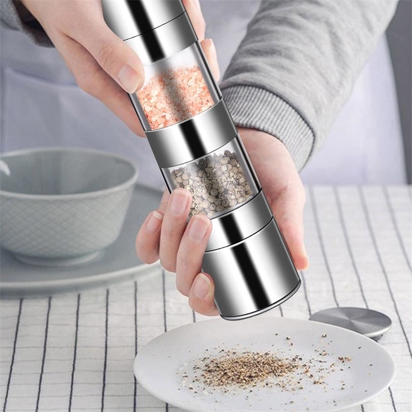 

Mills Portable 2 In 1 Stainless Steel Manual Pepper Salt Spice Mill Grinder Kitchen Seasoning Cooking Tools 221130