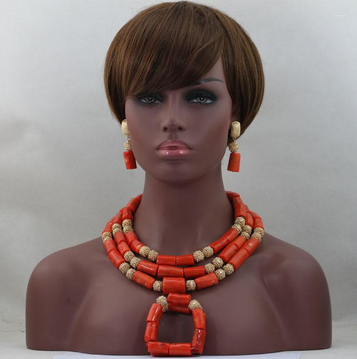

Necklace Earrings Set Nigerian Wedding African Coral Beads Bridal JewelrySets Women Costume Trendy Jewellery ABL448, Picture shown