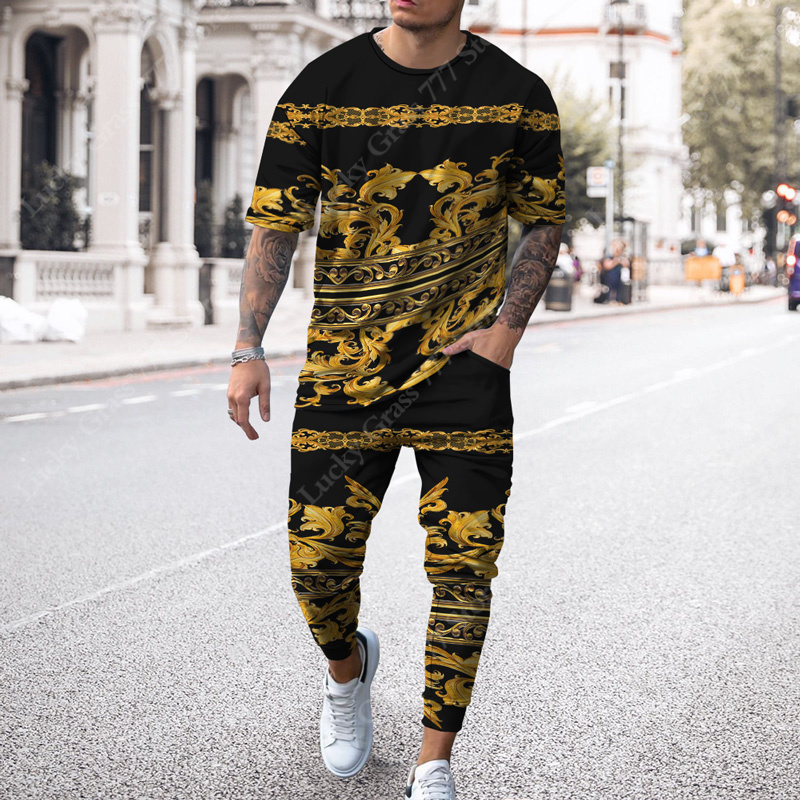 

Men' Tracksuits Luxury Summer Sportwear Suit Short Sleeve T Shirt Long Pants 2 Piece Set Men Tracksuit 3D Printed Casual Oversized Clothes 221201, Tc2262
