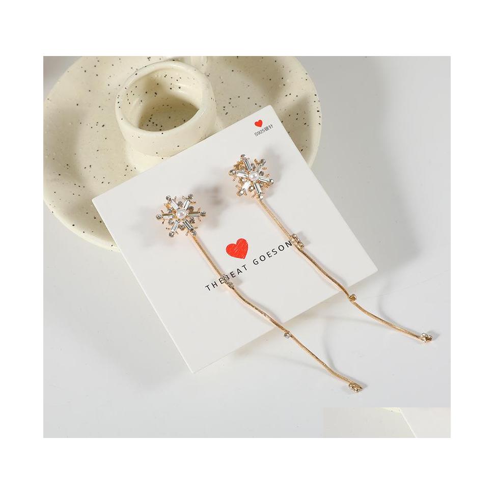 

Stud Fashion Jewelry S925 Sliver Post Earrings Diamond Snowflake Long Tassel Stud Drop Delivery Dhx9K
