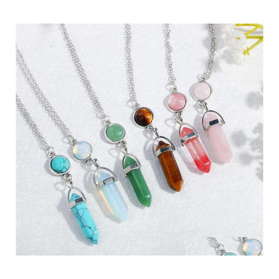 

Pendant Necklaces Colorf Geometric Necklaces Pendants Vintage Natural Stone Bead Crystal Necklace For Women Fashion Jewelry Drop Deli Dhllg