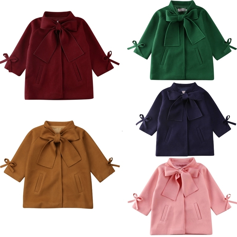 

Coat Baby Autumn Winter Clothing Children Girls Wood Long Sleeve Bowknot Solid Navy Blue Jacket Warm Outfits Tops 2 8T 221130, Pink
