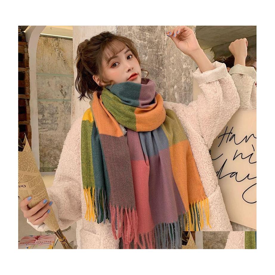 

Scarves Winter Womens Scarf Tassels Colorf Plaid Heat Preservation Shawl Warm Scarves Drop Delivery Fashion Accessories Hats Gloves Dhxx5