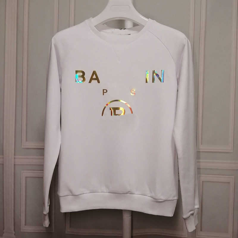 

Designer Luxury Balans Classic Fashion Trend Versatile Sweater Raglan gold Sequin Letter Terry Long Sleeve T-shirt For Men And Women