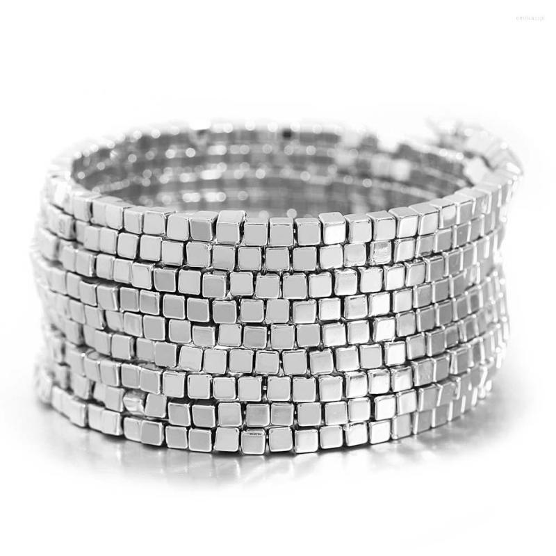 

Charm Bracelets Amorcome Multi Row Square Beads Curly Wrap Bracelet Simple Smooth Chain Wide Bangle For Women Jewelry Gifts