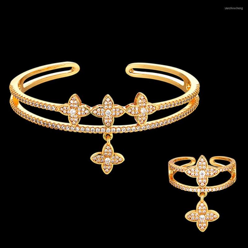 

Necklace Earrings Set Zlxgirl High Quality Women's Wedding Bangle With Ring Jewellery Fashion CZ Zirconia Copper Bracelet Aneis Bijoux, Picture shown