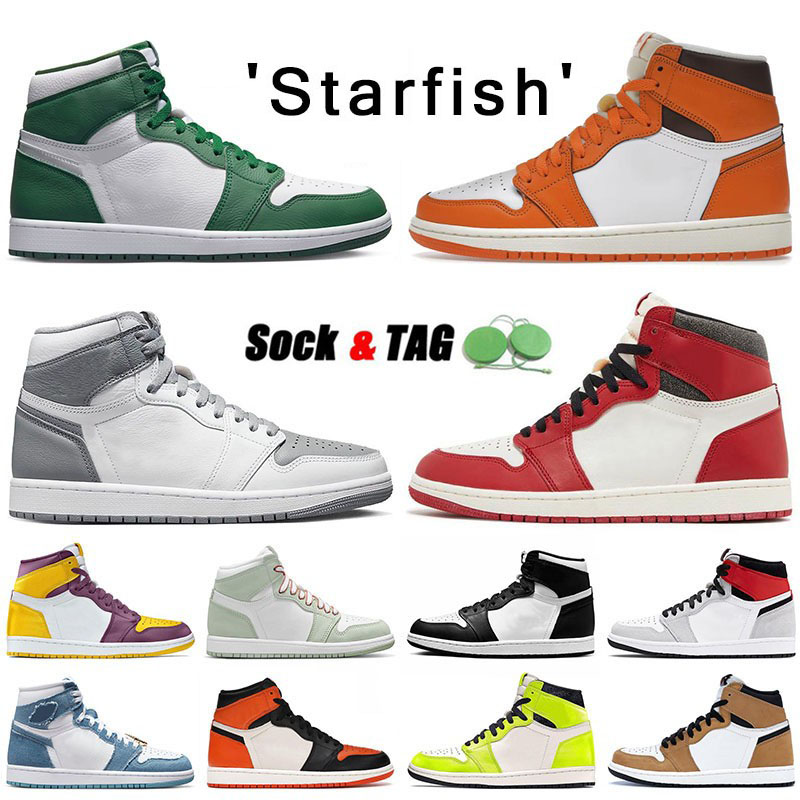

Jumpman 1 high og starfish basketball shoes mens womens a quality 1s chicoga lost and found gorge green fragment stealth mid light smoke grey heirloom j j1 sneaker us 13, H44 36-46 high element black particle gr