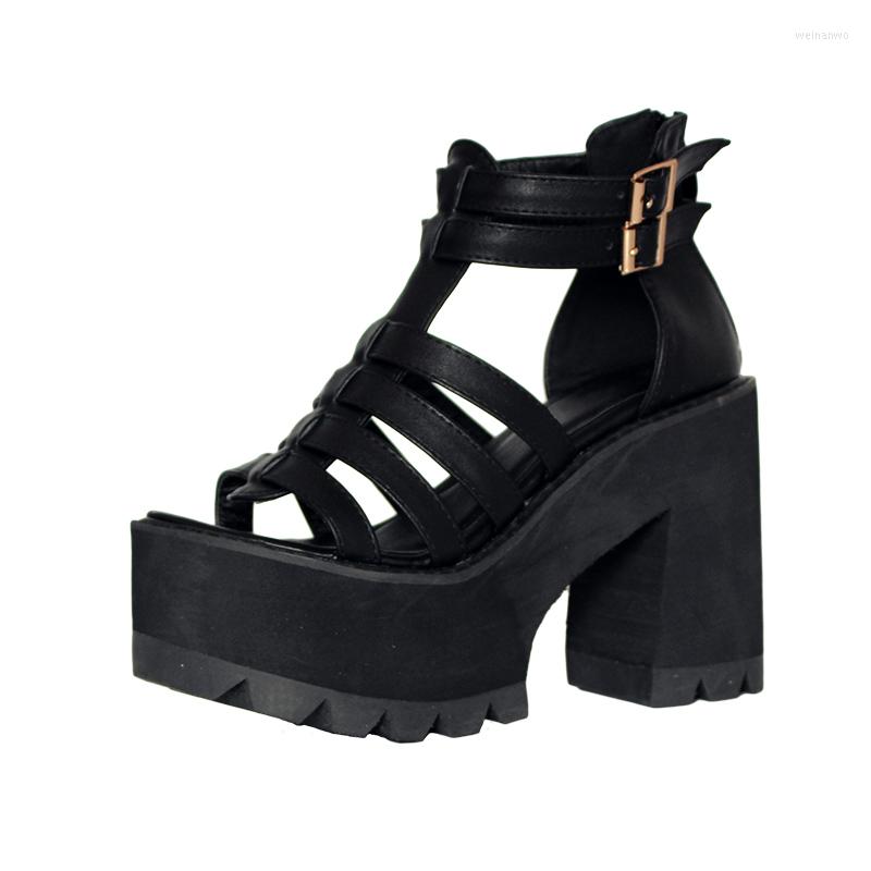

Dress Shoes Summer Women Platform High Heel Sandals Harajuku Sponge Cake Thick-heeled Bottomed Fish Mouth Hollow Roman, Pu