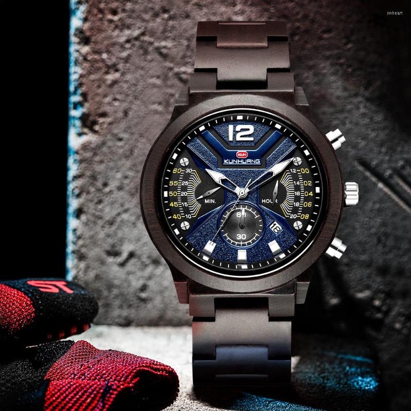

Wristwatches Natural Sandal Wood Men Sport Watches Wooden Wristwatch Bamboo For Strap Quartz Mens Chronograph Relogio, Mix color-gift tool