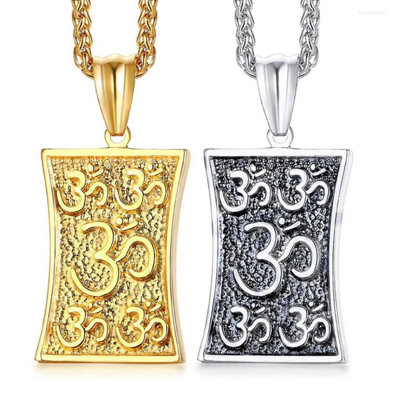 

Pendant Necklaces Gold Om Aum Ohm Symbol Necklace Chain Mens Stainless Steel Buddha Yoga Dog Tag Medallion Charm