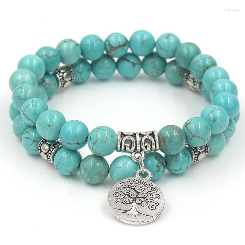 

Charm Bracelets Tree Of Life Pendant Bracelet Yoga Mala Natural Howlite Stone Elastic Beaded Stacking Couple Sets Jewelry