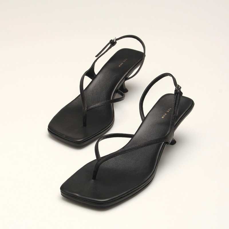 

The row shoes French word with sandals leather toe clip square kitten heel back empty 2022 summer middle heel, Black