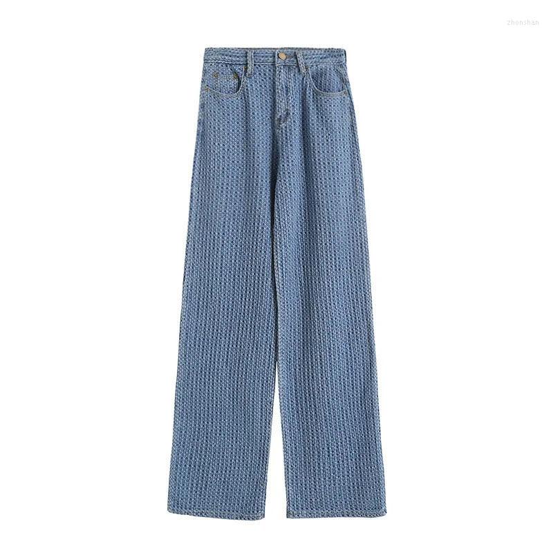 

Women' Jeans 2022 Spring European And American Style Straight Women High Waist Slim Knitted Casual Pants Wide MoppingTrousers Trend, Blue