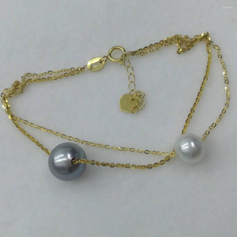

Pendant Necklaces G18K Solid Gold 2lines 6mm White 8mm Purple Real Pearl Bracelet