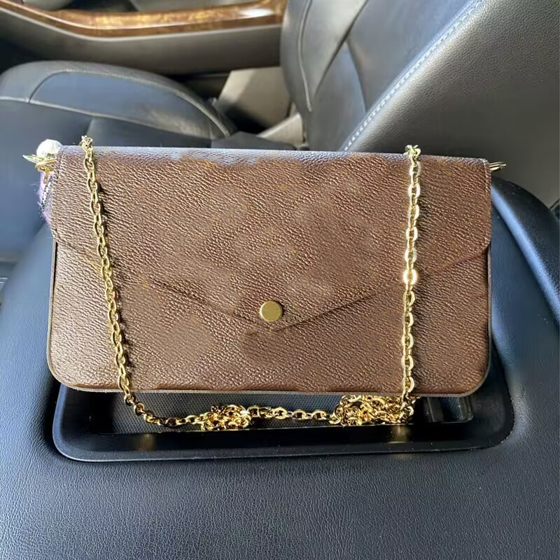 

designer bags womens purse designer mens wallet handbags shoulder bag embossing flower chain 3piece clutch mini pocket card holders brown luxury crossbody bags, 7#