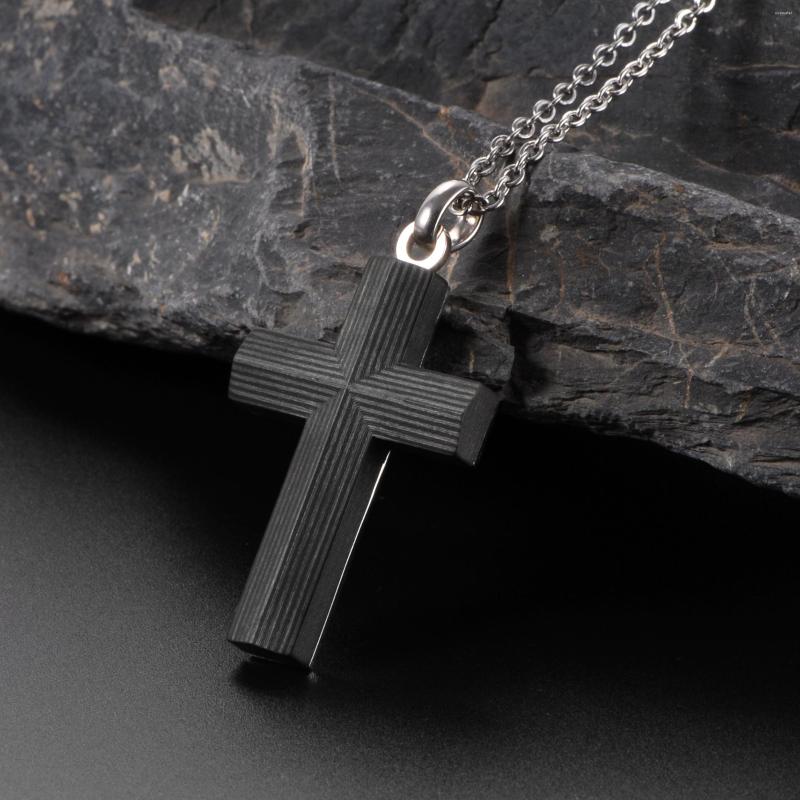 

Pendant Necklaces Men Jewelry 2022 Men's Vintage Black Wood Grain Pattern Carbon Fiber Necklace Mens Cross