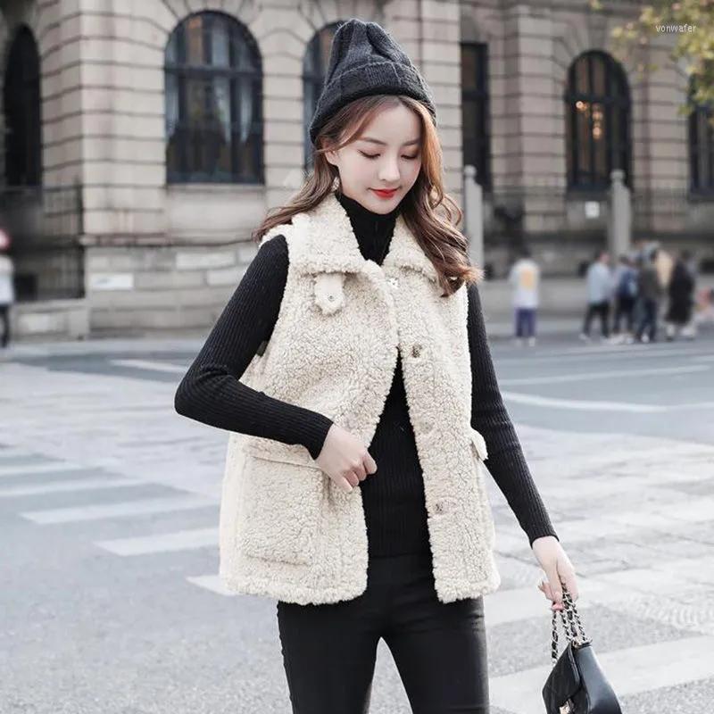 

Women' Vests Winter Vest Jacket Lamb Wool Waistcoat Women Outwear Sleeveless Fur Faux Coat Short Veste Femme Jaqueta Feminina Casaco, Khaki