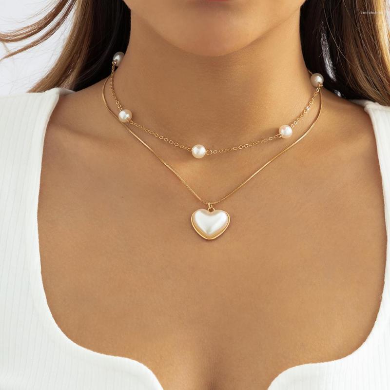 

Pendant Necklaces Lacteo Korean Imitation Pearl Heart Necklace Choker For Women Jewelry Collar Thin Clavicle Neck Chain Party Elegant Gift